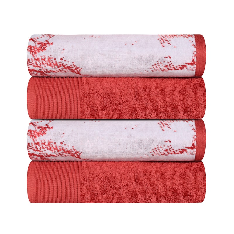Superior Marble Solid Cotton Jacquard Border Bath Towels (Set of 4)