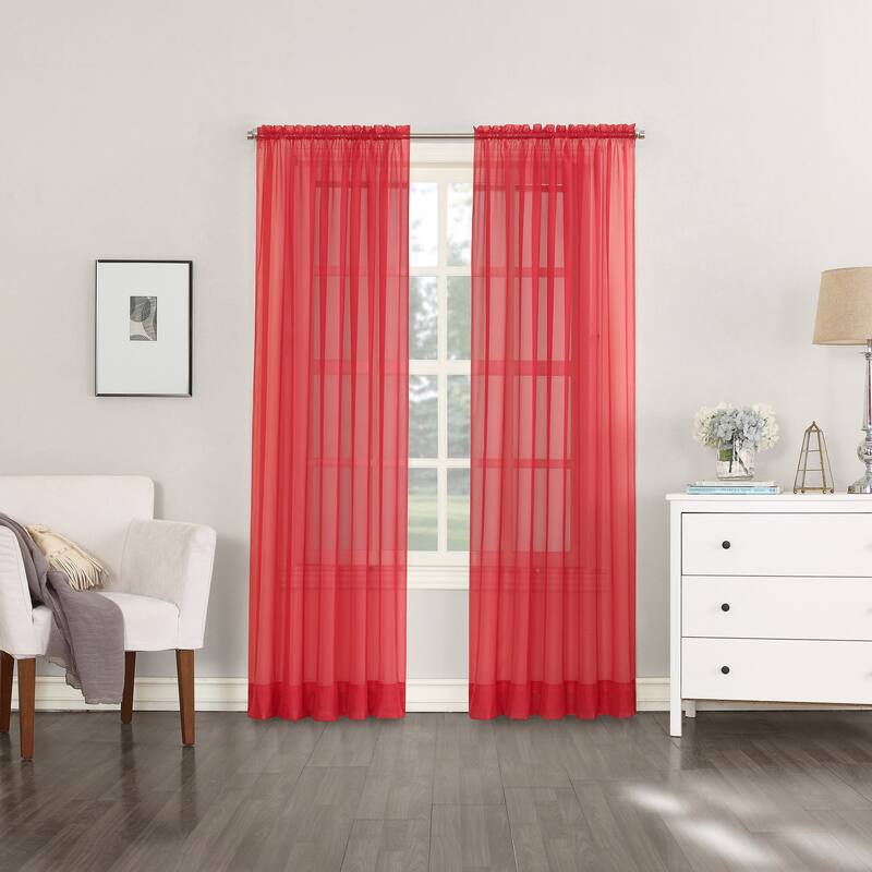 No. 918 Emily Voile Sheer Rod Pocket Curtain Panel, Single Panel - 59x108 - poinsettia