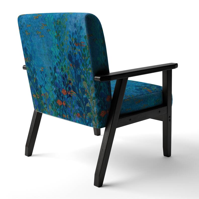 Designart "Blue Underwater Lake Leaves I" Upholstered Nautical & Coastal Accent Chair - Arm Chair