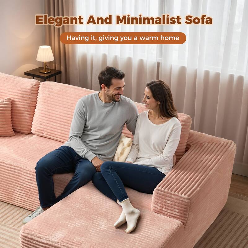 HOOOWOOO Modern Upholstery Chaise Sofa with Pillows for Living Room