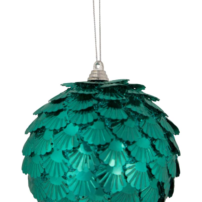 Sequin Layered Clamshells Christmas Ball Ornament - 4" (100mm) - Aquamarine