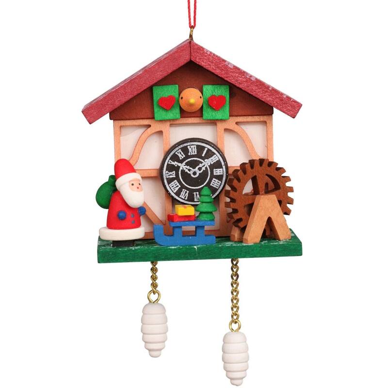 4.5" Red, Brown, Green Cuckoo Clock Santa Christian Ulbricht Ornament