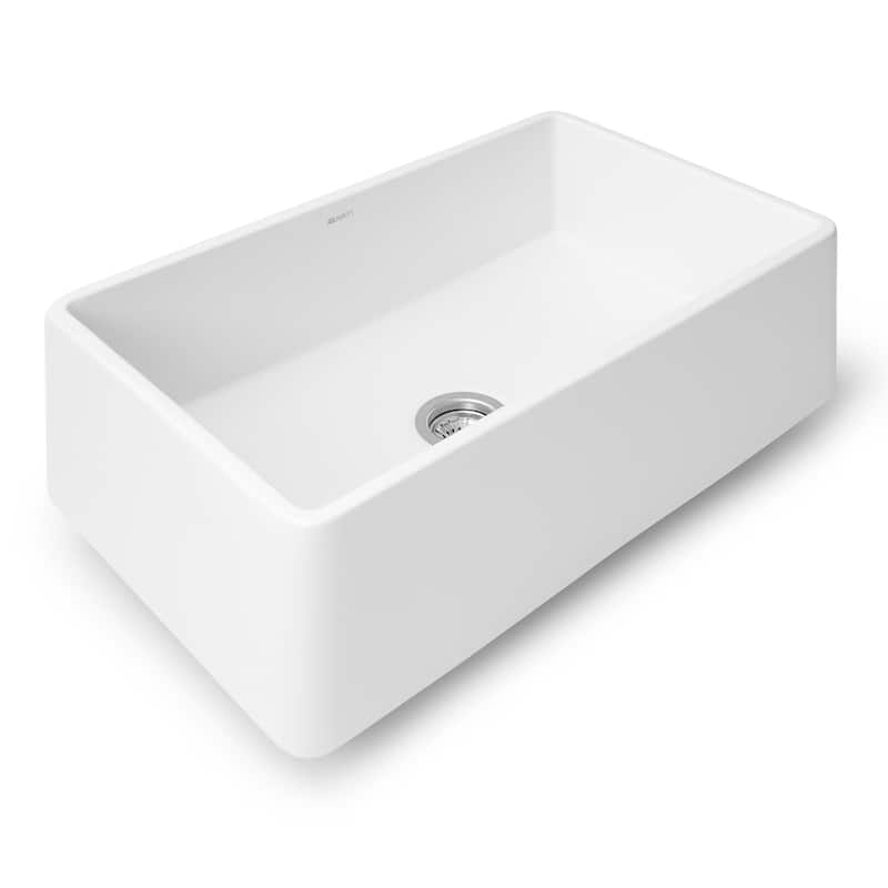Ruvati 33 x 20 inch Fireclay Reversible Farmhouse Apron-Front Kitchen Sink Single Bowl - White -