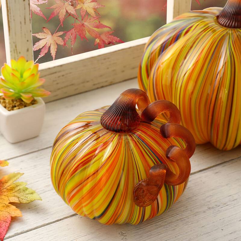 Glitzhome Fall Harvest Handblown Glass Pumpkins Set Thanksgiving Table Centerpieces