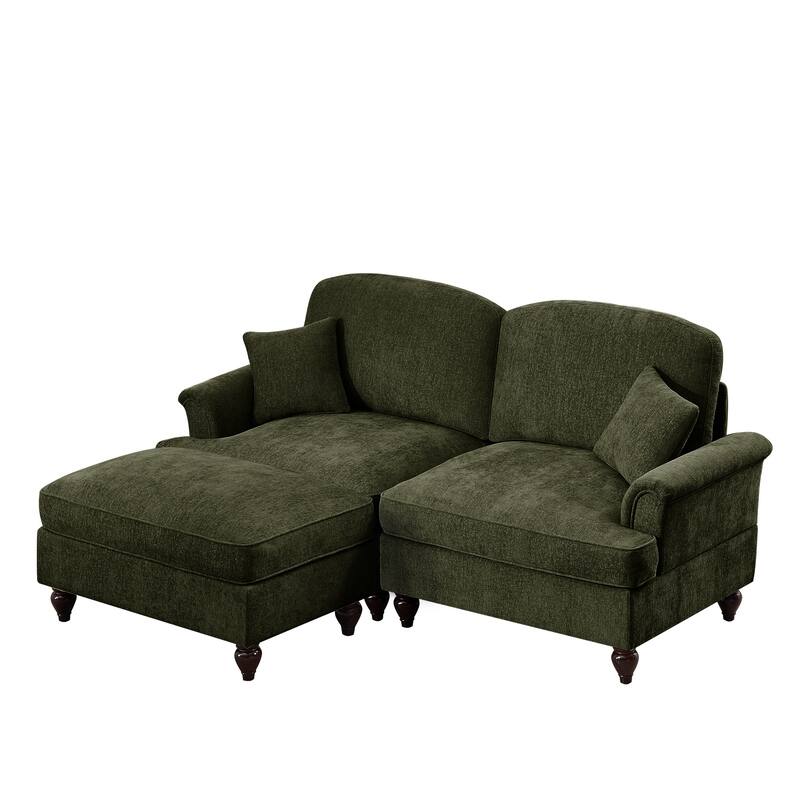 2-Seater L Shaped Sofa Couch, Lounge Sofa with Removable Ruffles Pleats Skirts, Loveseat Sofa with Movable Ottoman