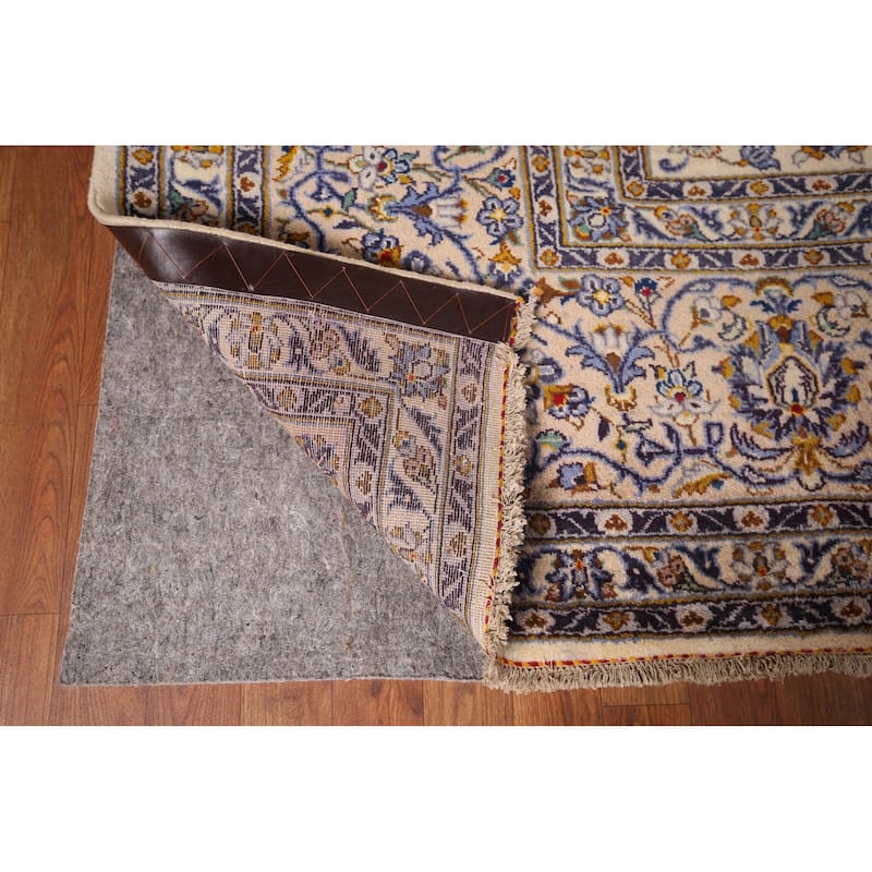 Ivory Floral Kashan Persian Vintage Area Rug Handmade Wool Carpet - 9'10"x 13'2"