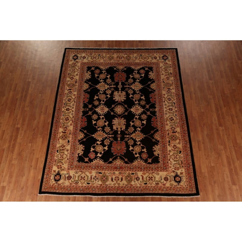 Hand Knotted Oriental 100% Wool Carpet Traditional All-Over Black Peshawar Area Rug - 10' 0'' X 7' 10''