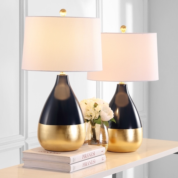 SAFAVIEH Lighting 24 inch Kingship Navy Gold Table Lamp Set of 2