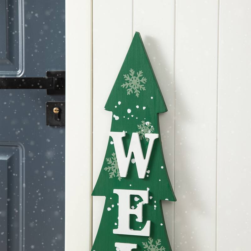 Glitzhome 42"H Christmas Wooden "WELCOME" Porch Sign with Wreath - Green - 42"