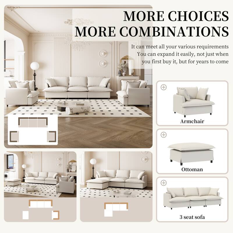 Traditional Modular Chenille Sofa with Skirted Cushions and Expandable Layout for Living Room or Guest Room