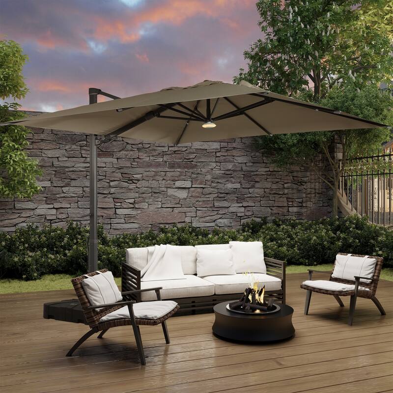 10FT Patio Square Cantilever Market Umbrella with Bluetooth Lights