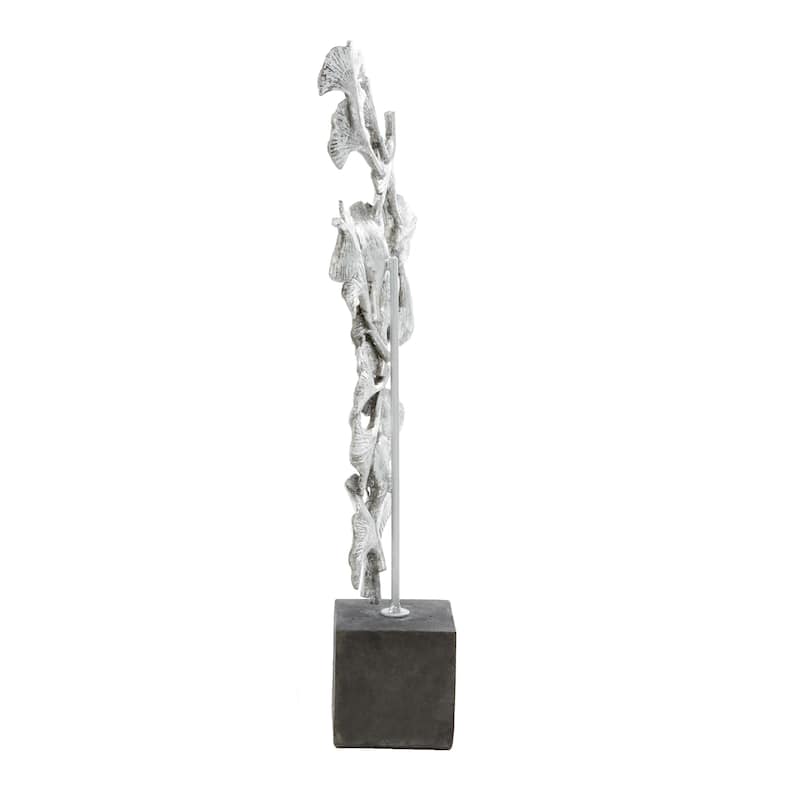Polystone Floral Decorative Sculpture with Black Block Base - Silver or Gold - Roche River Decor