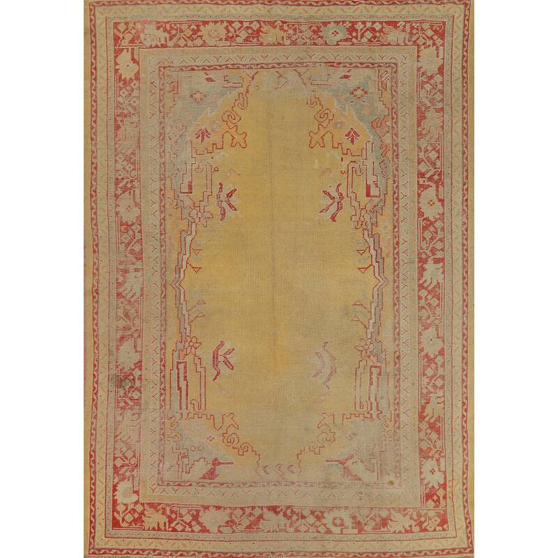 Pre-1900 Antique Vegetable Dye Oushak Turkish Handmade Wool Carpet - 6'9" x 9'6"
