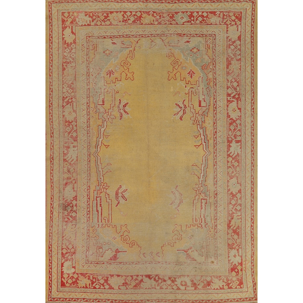 Pre-1900 Antique Vegetable Dye Oushak Turkish Handmade Wool Carpet - 6'9" x 9'6"