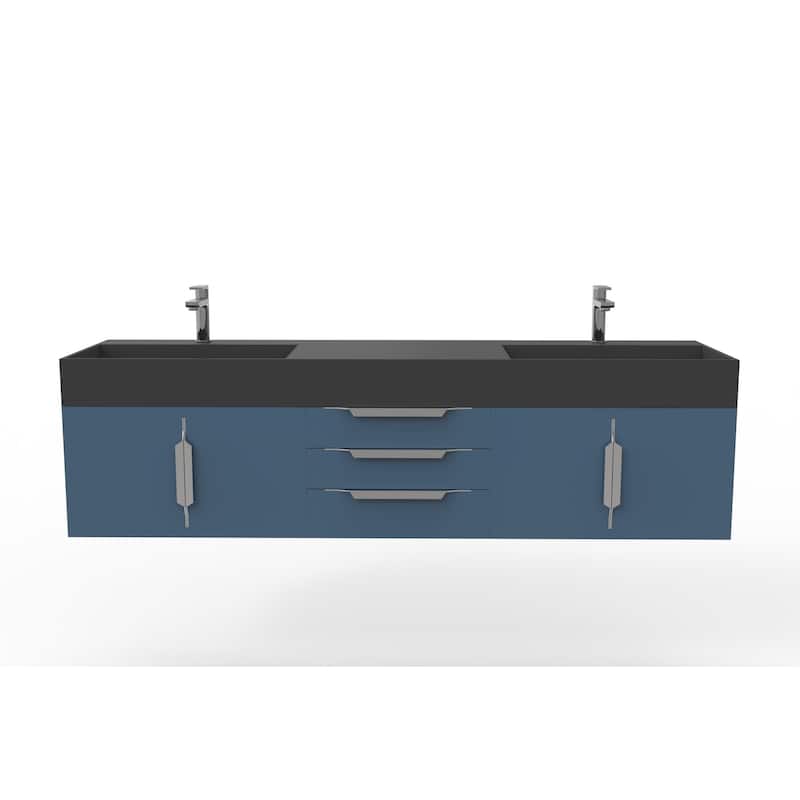 Amazon 72" Wall Mounted Bathroom Vanity Set w/ Black Top
