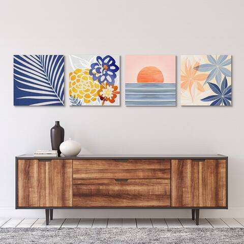 Indigo Palm By Modern Tropical 4 Piece Wrapped Canvas Wall Art Set