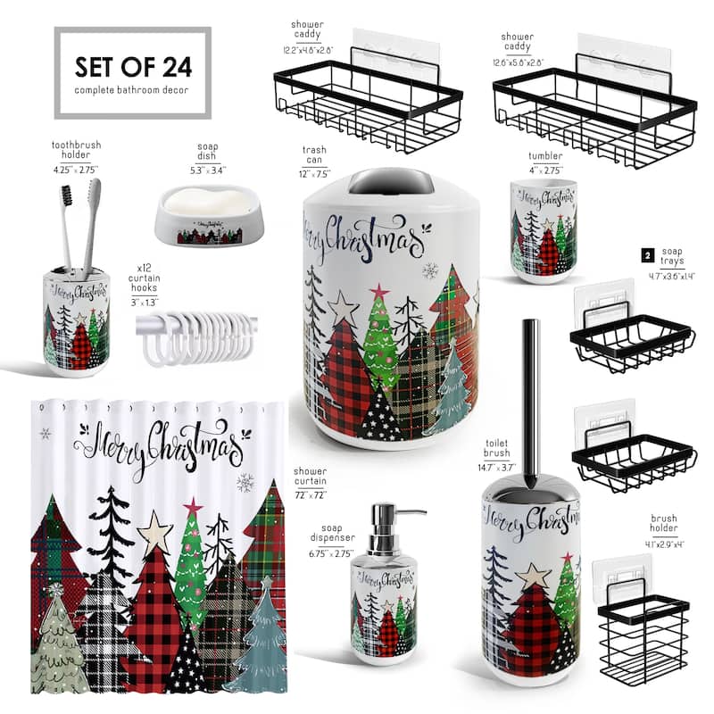 Empyrean Christmas Bathroom Set - Holiday Shower Curtain & Accessories with Soap Dispenser, Toilet Brush & Trash Can