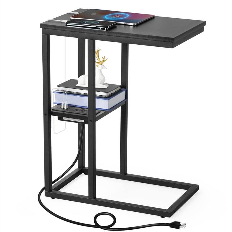 Small Side Tables with USB Ports and Outlets - Black