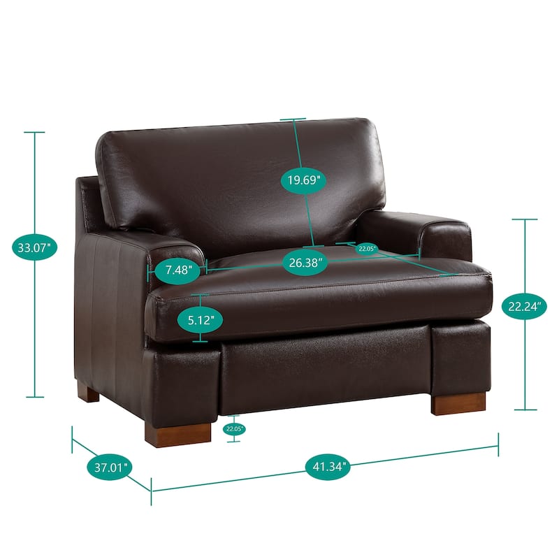 Genuine Leather Sofa Set - Chair, Loveseat & Sofa with Feather Cushions