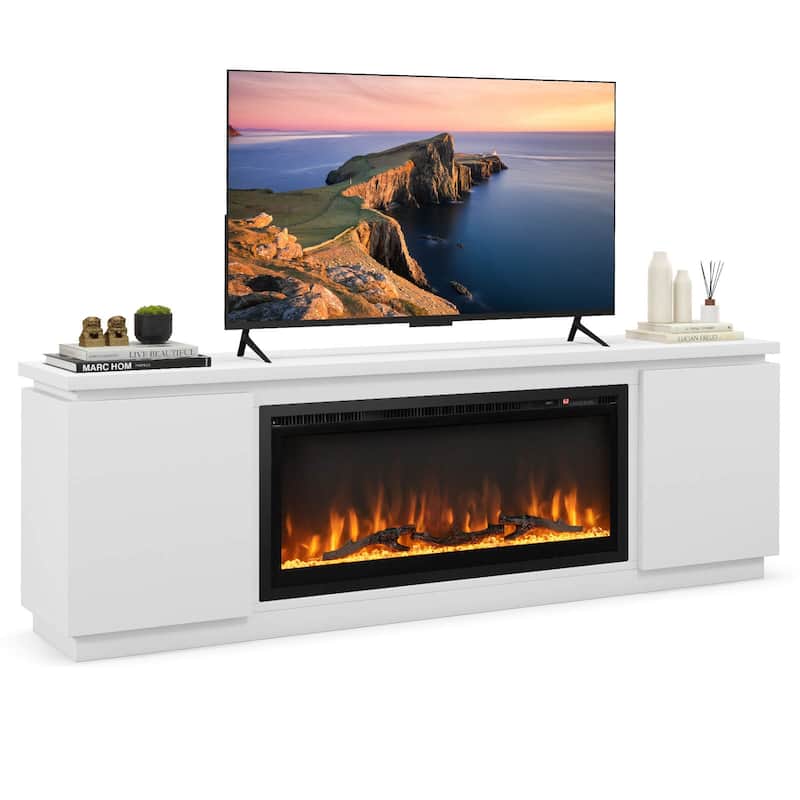 Costway Fireplace TV Stand for TVs up to 80" with Electric Fireplace 3 - See Details - White