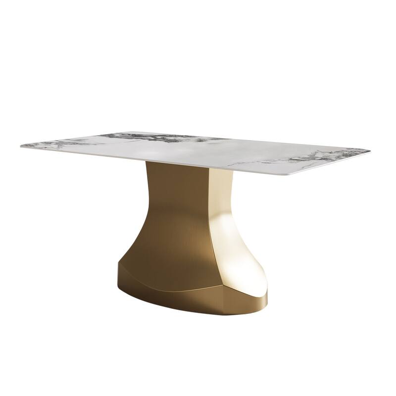 Modern Rectangle Tabletop Titanium Stainless Steel Pedestal Dining Table
