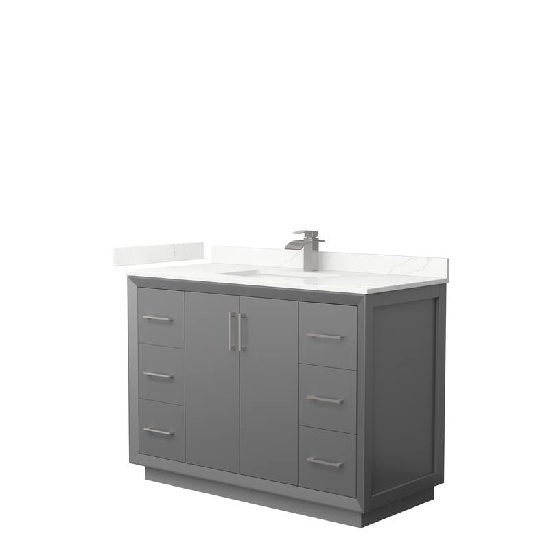 Strada 48-inch Single Vanity, Quartz Top - Dark Gray, Nickel Trim, Giotto Quartz Top