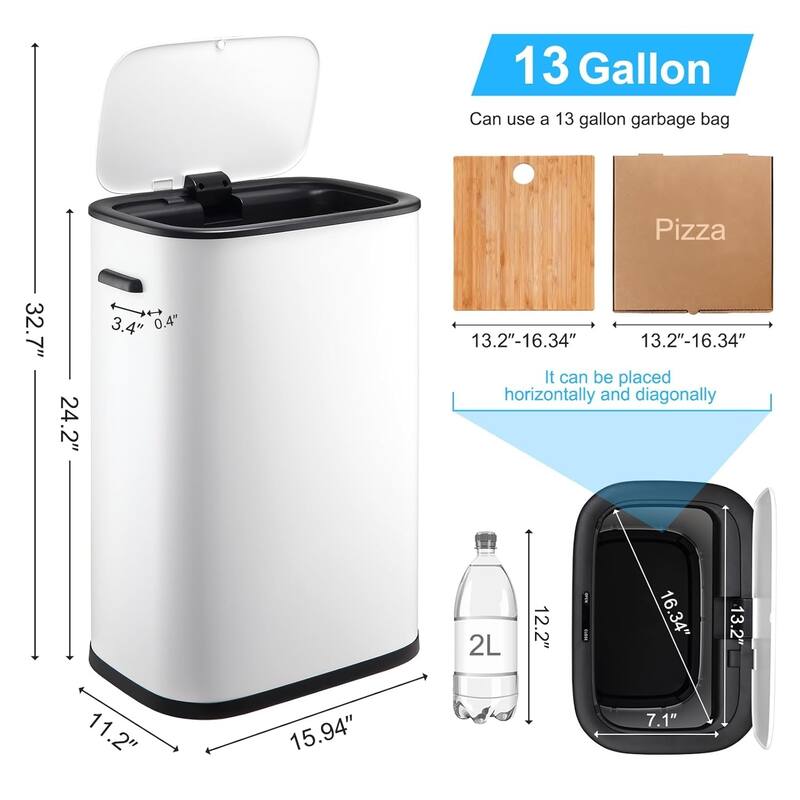 15 Gallon Motion Sensor Trash Can Lid, 55L Motion Sensor Stainless Steel Trash Can for Kitchen and Office (without liner)