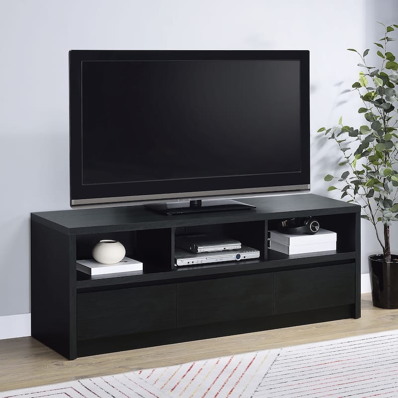 3-drawer TV Stand Media Console with Wire Management Hole in Black