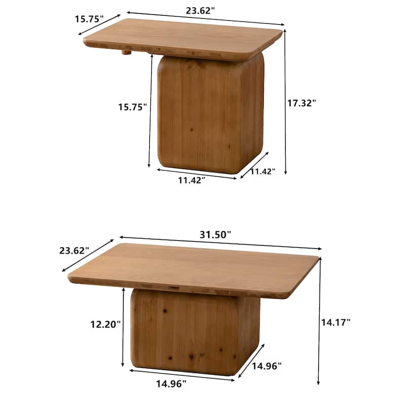 Vintage Fashion Style Square Coffee Table Set with Wood Grain Finish(Set of 2)