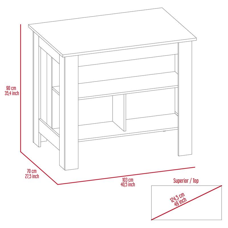 Kitchen Island, kitchen table 35" H, Four Legs, Three Open Storage Shelves
