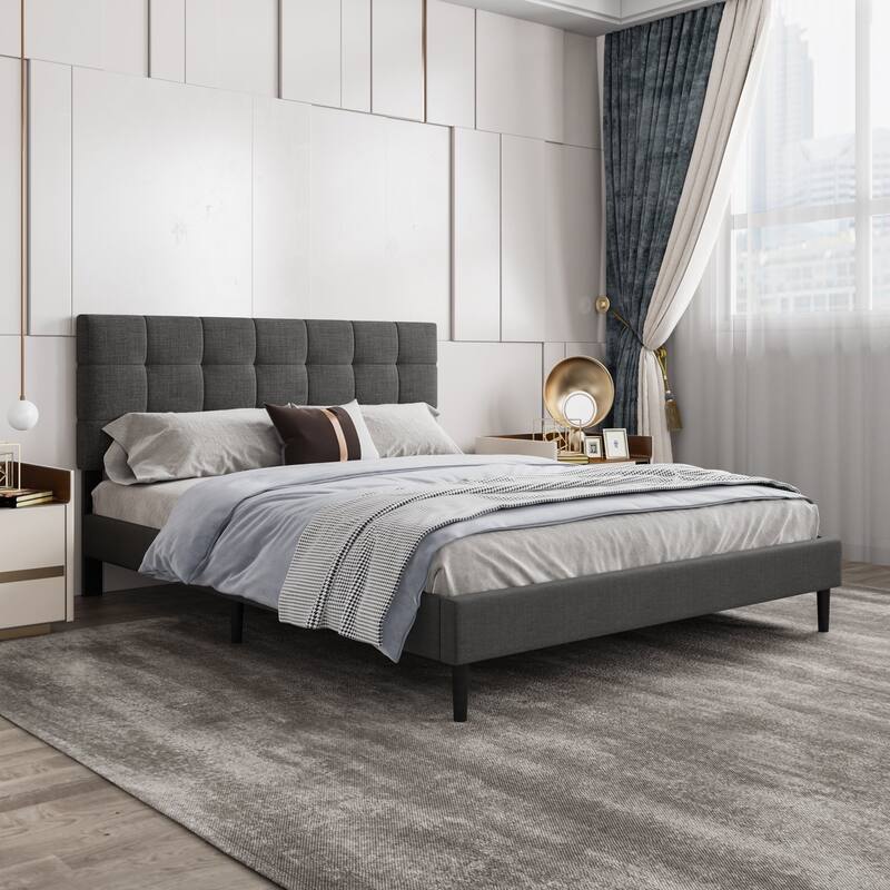 Alazyhome Square Tufted Upholstered Platform Bed Frame