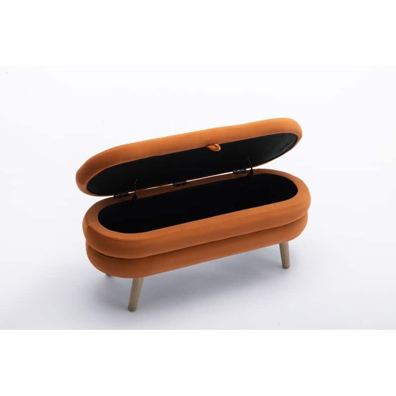 Velvet Fabric Storage Bench Bedroom Bench With Wood Legs For Living Room Bedroom Indoor