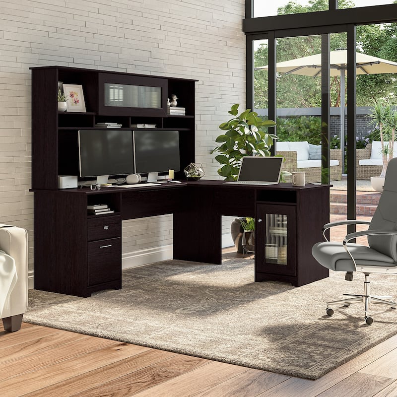 Cabot 72W L Shaped Desk with Hutch and Storage by Bush Furniture