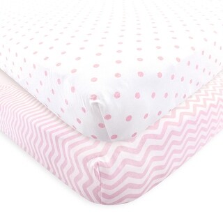 Luvable Friends Baby Girl Fitted Crib Sheet, Pink Chevron Dot, One Size - Pink Chevron Dot - One Size