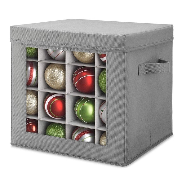 Whitmor Holiday Ornaments Storage Cube with 64 Individual Compartments - Transparent Cover for Easy Viewing (Grey). Opens flyout.