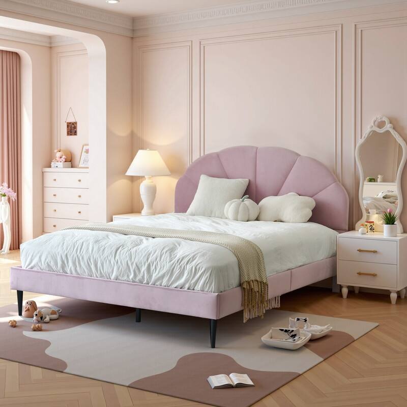 Upholstered Bed with Unique Seashell Headboard