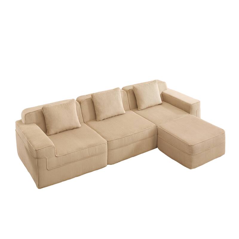 GDFStudio - Corduroy Modular 3-Seater 117.3" L-Shaped Boneless Cloud Sofa