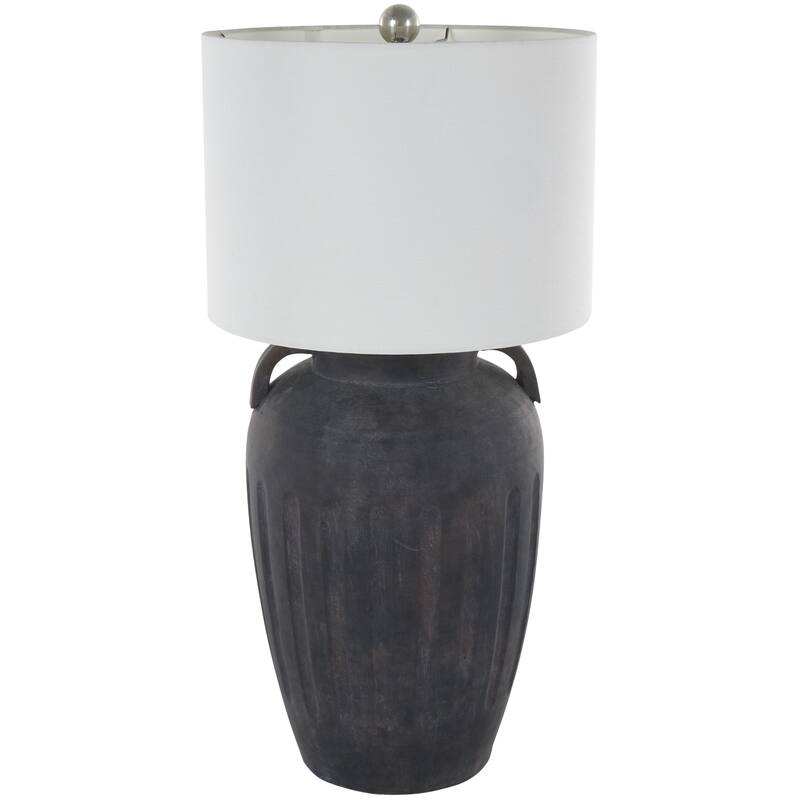 Ceramic Distressed Antique Style Pot Vase Room Table Lamp with Cream Linen Shade - Brown, Black, Cream - Roche River Decor