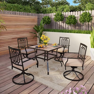 MAISON ARTS Black Steel 5-piece Outdoor Dining Set with Square Table and Swivel Chairs