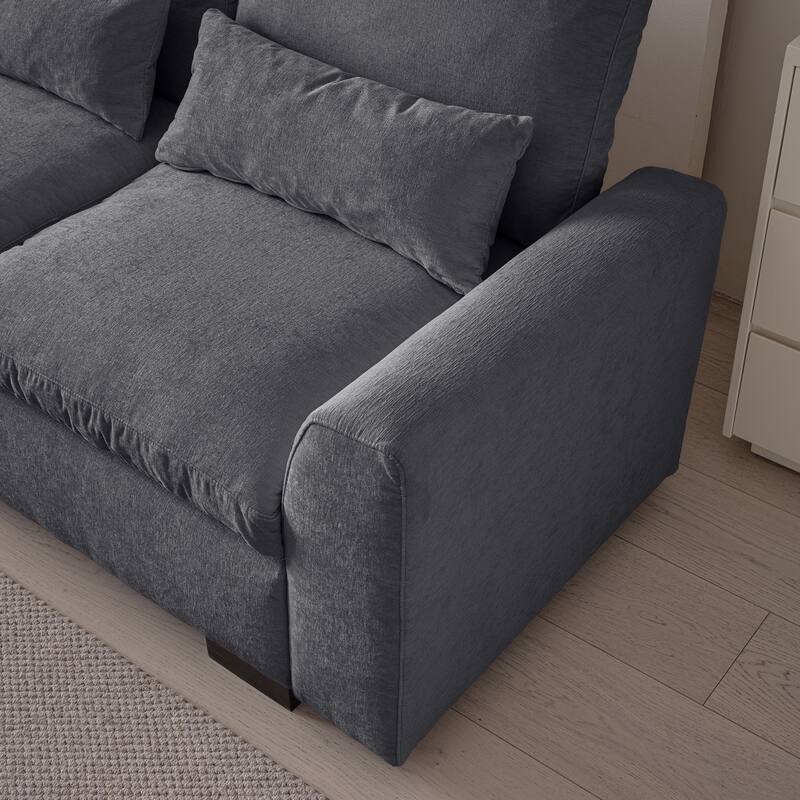 L Shaped Chenille Sofa Reversible Footstool With Storage Sofa