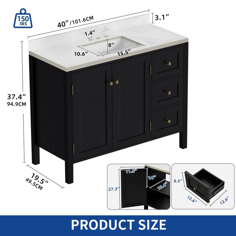 Moasis 36"/40"/ 47" Bathroom Vanity Cabinet with Sink