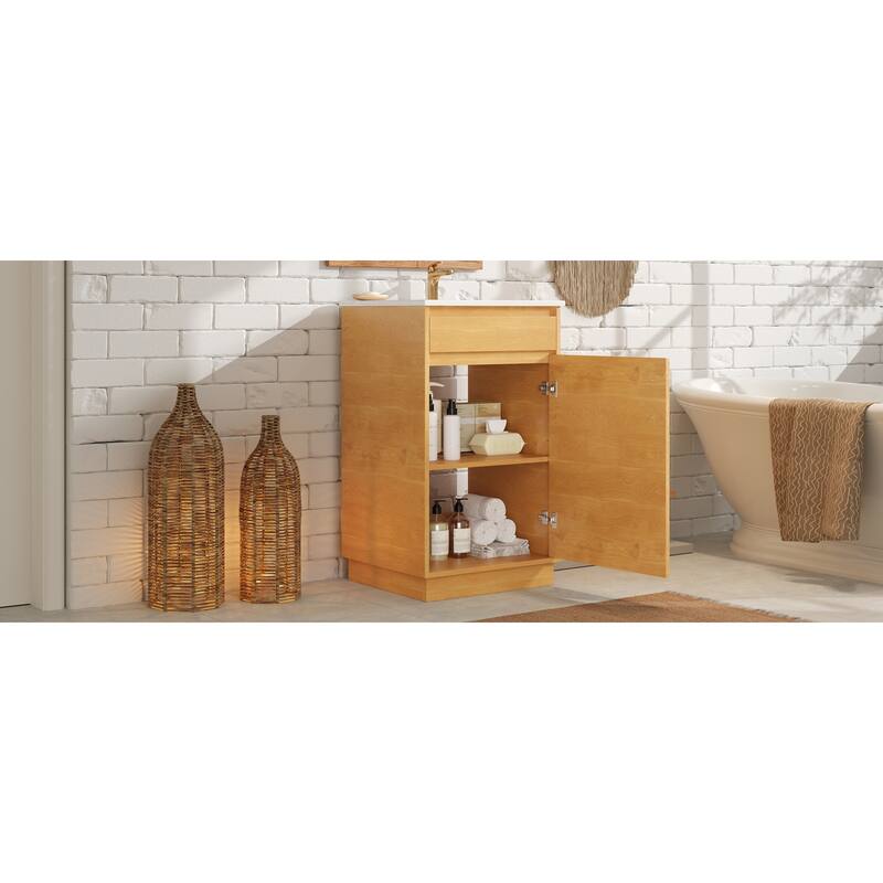 GDFStudio - 20-inch Modern Freestanding Bathroom Vanity with Ceramic Sink, Soft-Close Door & Adjustable Shelf - 20.3'W