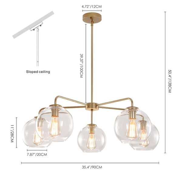 dimension image slide 0 of 4, 5-Light Modern Linear Sputnik Branch Kitchen Island Light Clear Glass Globe Bubble Chandelier for Dining Room