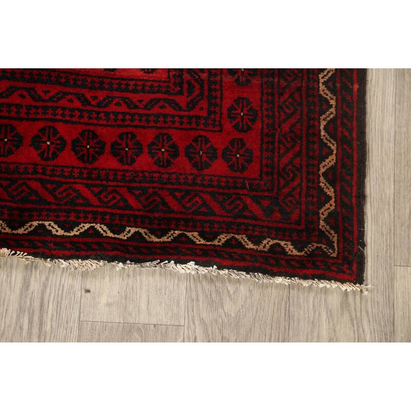 Geometric Traditional Balouch Persian Area Rug Handmade Wool Carpet - 3'2" x 6'4"