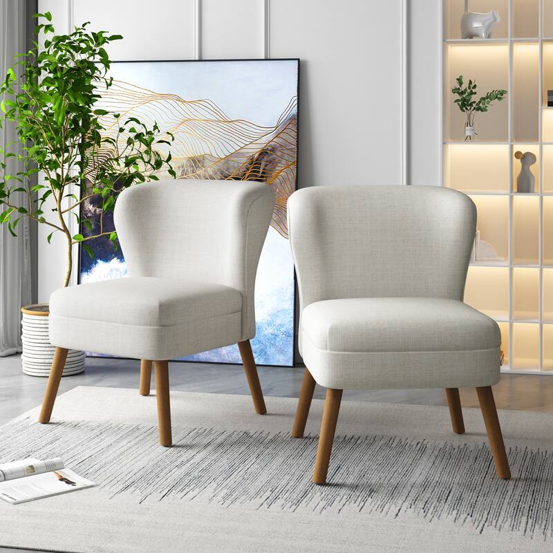 2 Set Upholstered Accent Chair Armchair Linen Side Chair