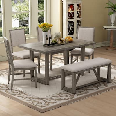 6-Piece Retro Dining Table Set, 60" Wood Kitchen Table and Chairs