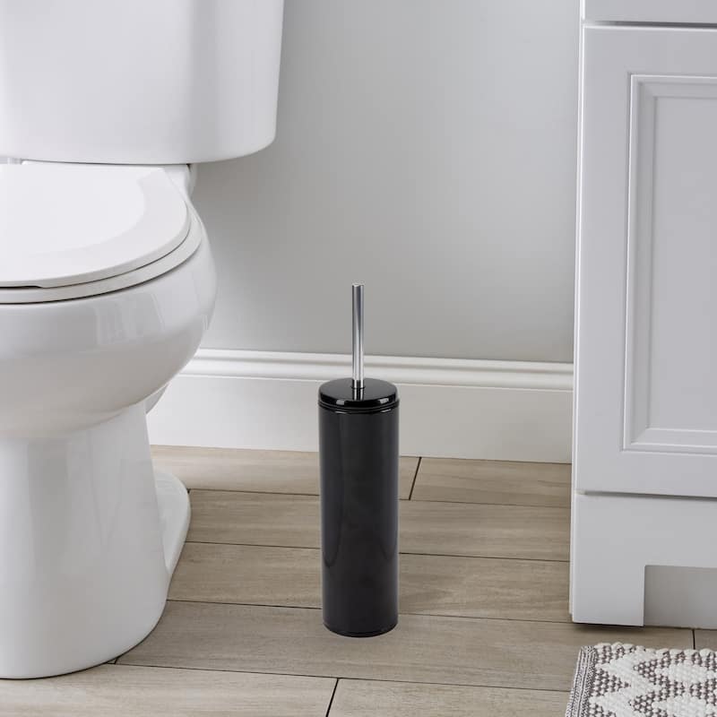 Bath Bliss Modern Aluminum Deluxe Stainless Steel Toilet Brush with Removable Liner in Black