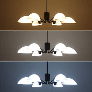 34.64" Wide 6-Light Industrial Ceiling Light Fixture, Semi Flush Mount Chandelier with Glass Lampshade for Living Dining Room