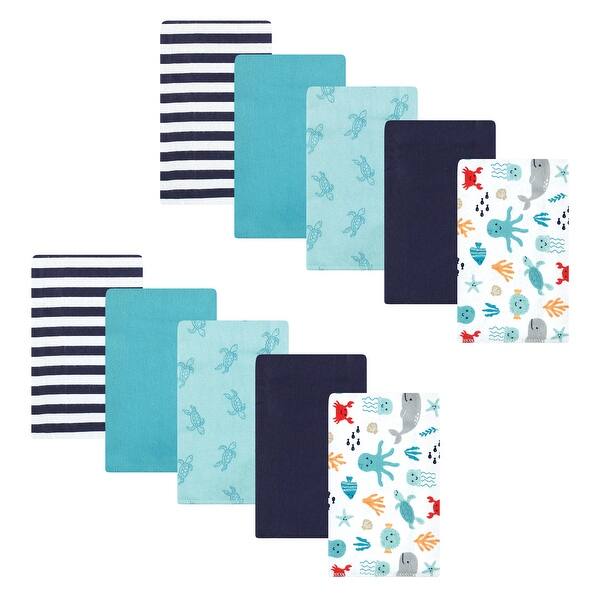 slide 1 of 1, Hudson Baby Infant Boy Cotton Flannel Burp Cloths, Sea Characters, One Size - Sea Characters - One Size One Size - Sea Characters