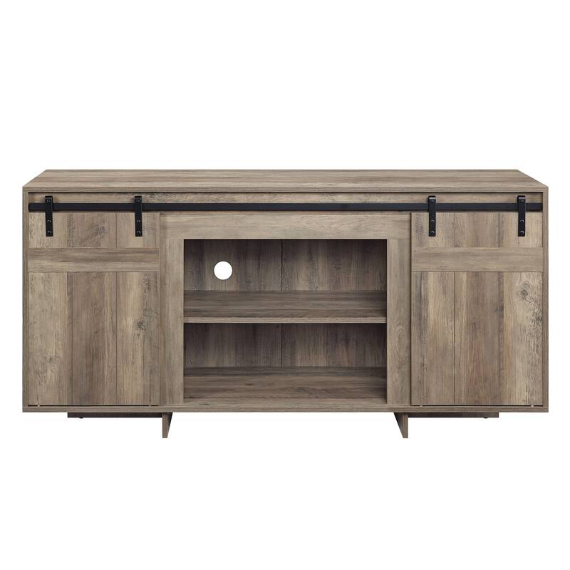 Farmhouse Style 60" TV Stand with 2 Sliding Barn Doors and 2 Media Compartments for Living Room